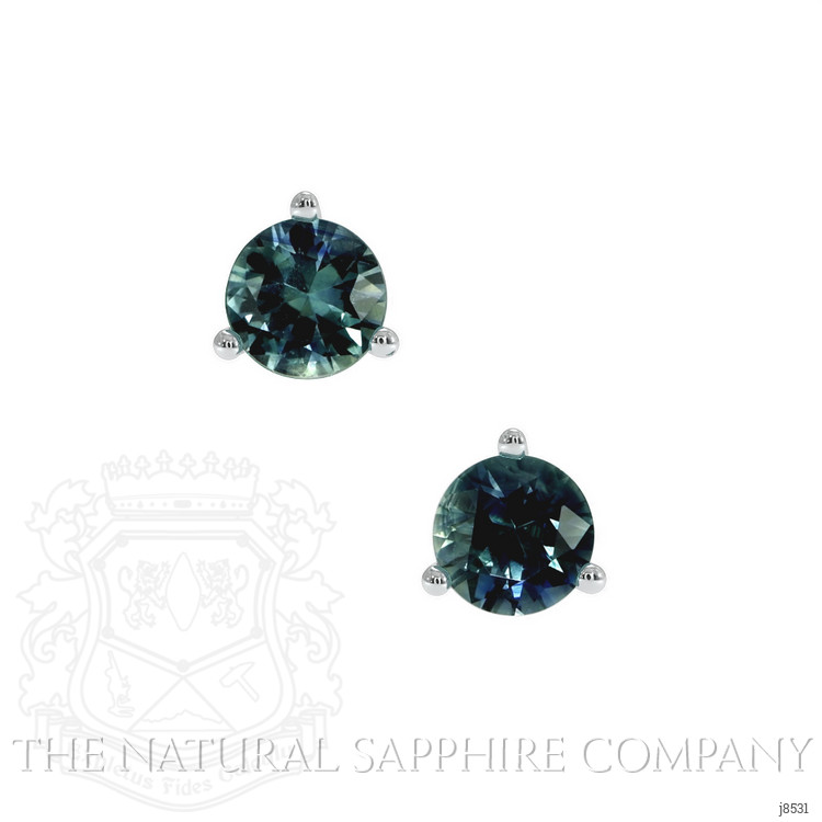 1.00 Ct.Tw. Greenish Blue Sapphire Studs Earrings, 14K White Gold
