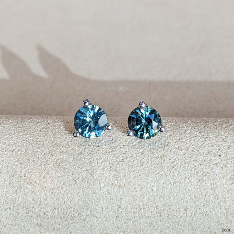 1.00 Ct.Tw. Greenish Blue Sapphire Studs Earrings, 14K White Gold