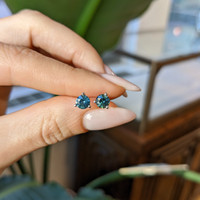 1.00&nbsp;Ct.Tw.Total Carat Weight Greenish Blue Sapphire Studs Earrings, 14K White Gold Life Style