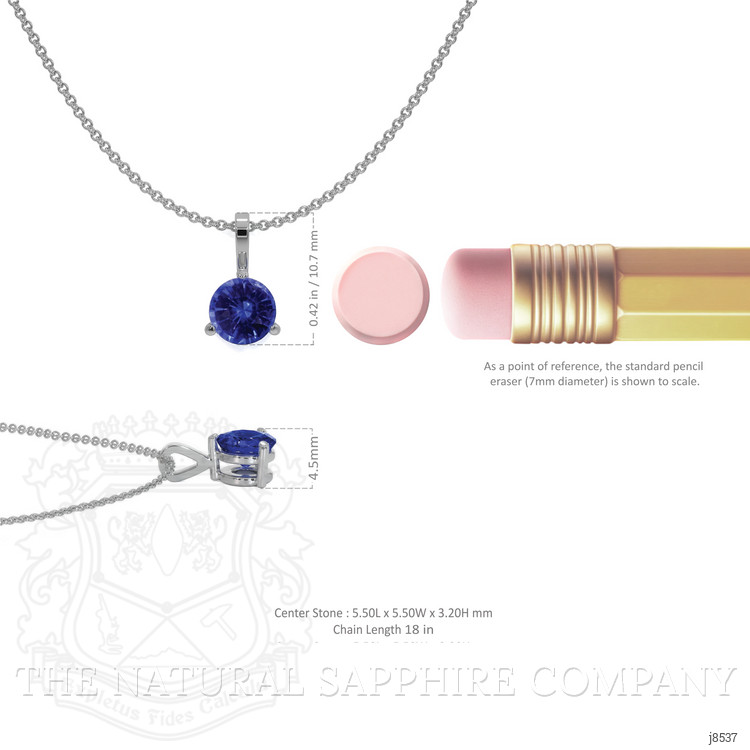 0.90 Ct. Blue Sapphire Solitaire Pendant, 14K White Gold