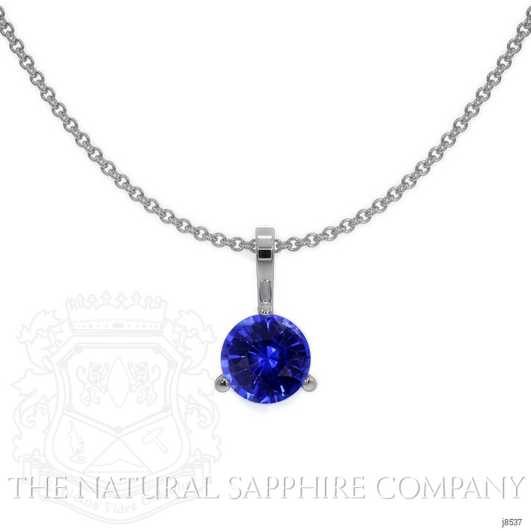 0.90 Ct. Blue Sapphire Solitaire Pendant, 14K White Gold