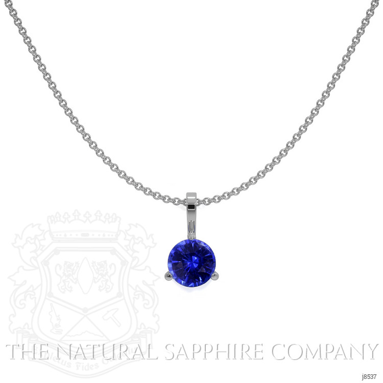 0.90 Ct. Blue Sapphire Solitaire Pendant, 14K White Gold