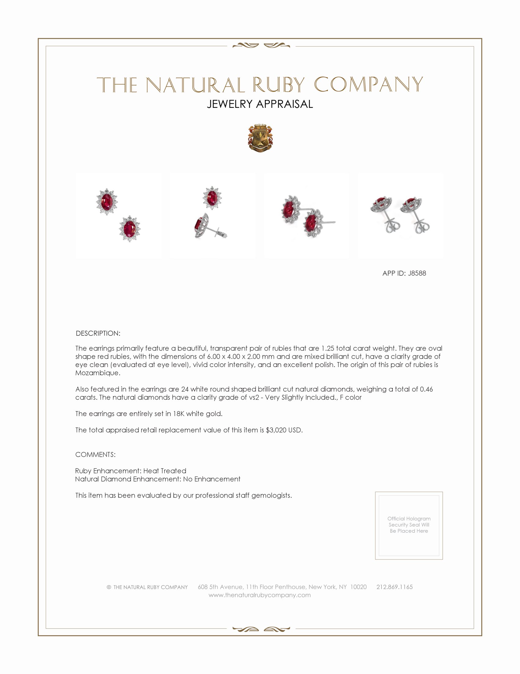 1.25 Ct.Tw. Ruby and Natural Diamond Halo Earrings, 18K White Gold