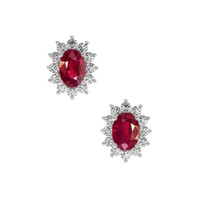 1.25 Ct.Tw. Ruby Natural Diamond Halo Earrings, 18K White Gold Video