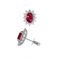 1.25 Ct.Tw. Ruby Natural Diamond Halo Earrings, 18K White Gold Image