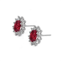 1.25 Ct.Tw. Ruby Natural Diamond Halo Earrings, 18K White Gold Image