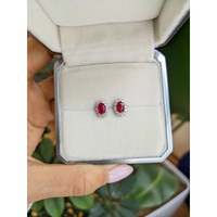 1.25 Ct.Tw.Total Carat Weight Ruby and Natural Diamond Halo Earrings, 18K White Gold Life Style