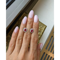 1.25&nbsp;Ct.Tw.Total Carat Weight Ruby and Natural Diamond Halo Earrings, 18K White Gold Life Style