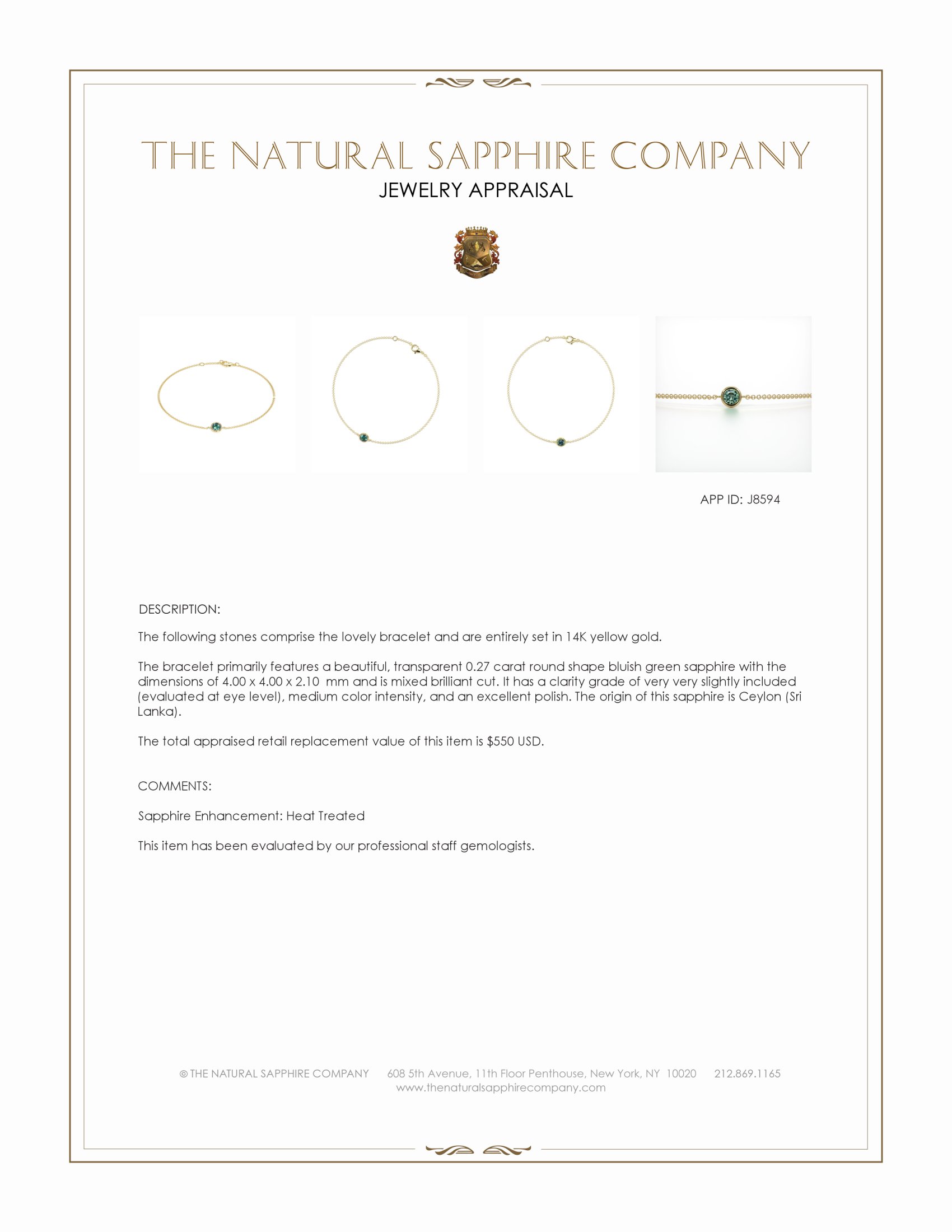 0.27 Ct.Tw. Bluish Green Sapphire Bezel Bracelet, 14K Yellow Gold