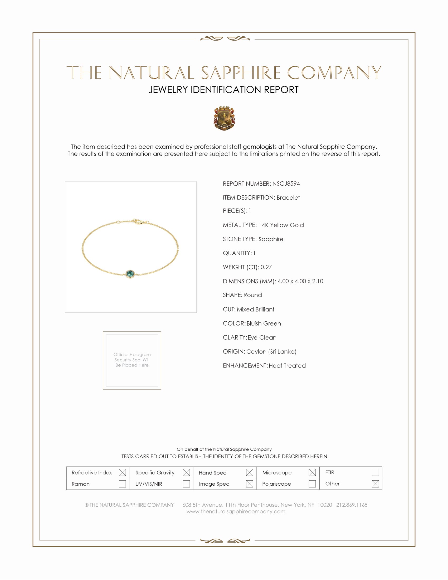 0.27 Ct.Tw. Bluish Green Sapphire Bezel Bracelet, 14K Yellow Gold