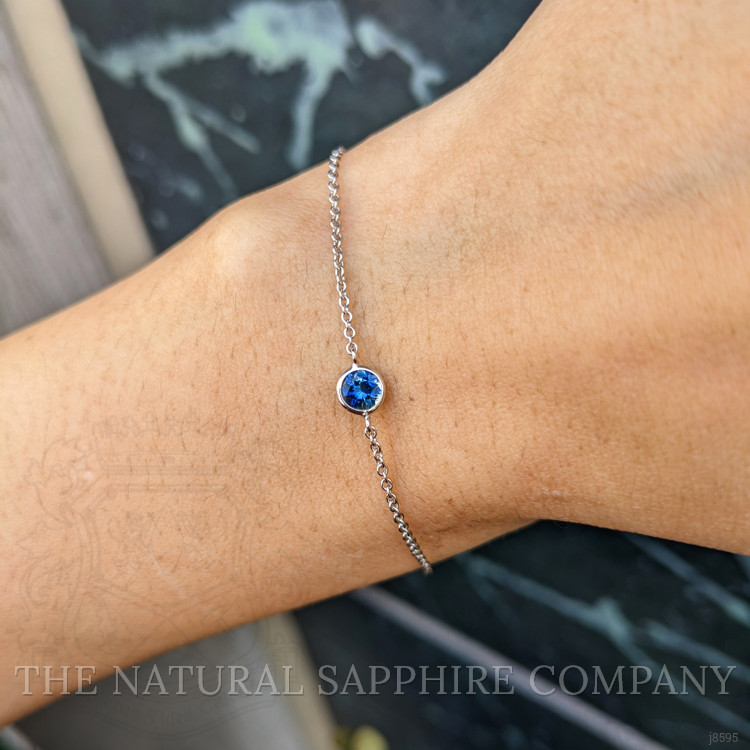 0.40 Ct.Tw. Bluish Green Sapphire Bezel Bracelet, 14K White Gold