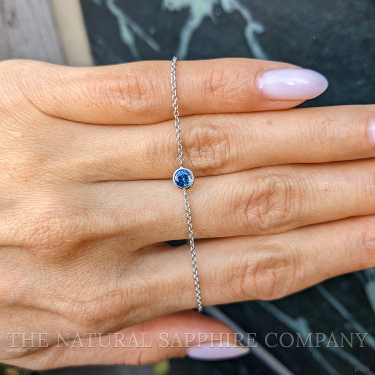 0.40 Ct.Tw. Bluish Green Sapphire Bezel Bracelet, 14K White Gold