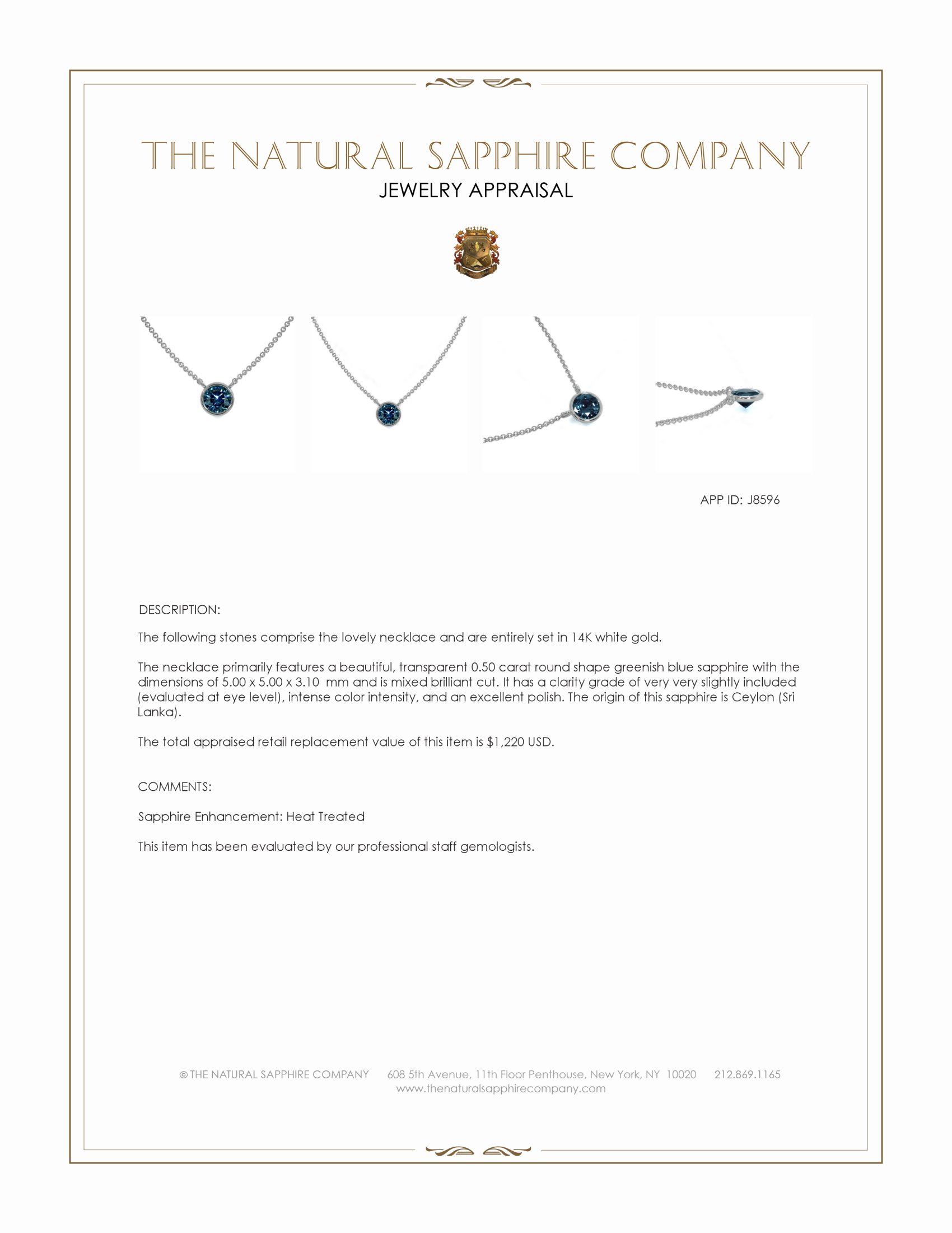 0.50 Ct. Greenish Blue Sapphire Bezel Necklace, 14K White Gold