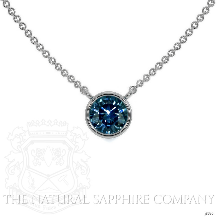 0.50 Ct. Bluish Green Sapphire Bezel Necklace, 14K White Gold