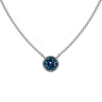 0.50 Ct. Bluish Green Sapphire Bezel Necklace, 14K White Gold Image
