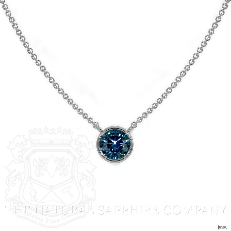 0.50 Ct. Bluish Green Sapphire Bezel Necklace, 14K White Gold