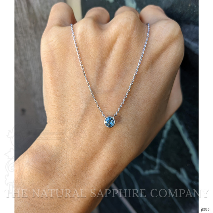 0.50 Ct. Greenish Blue Sapphire Bezel Necklace, 14K White Gold