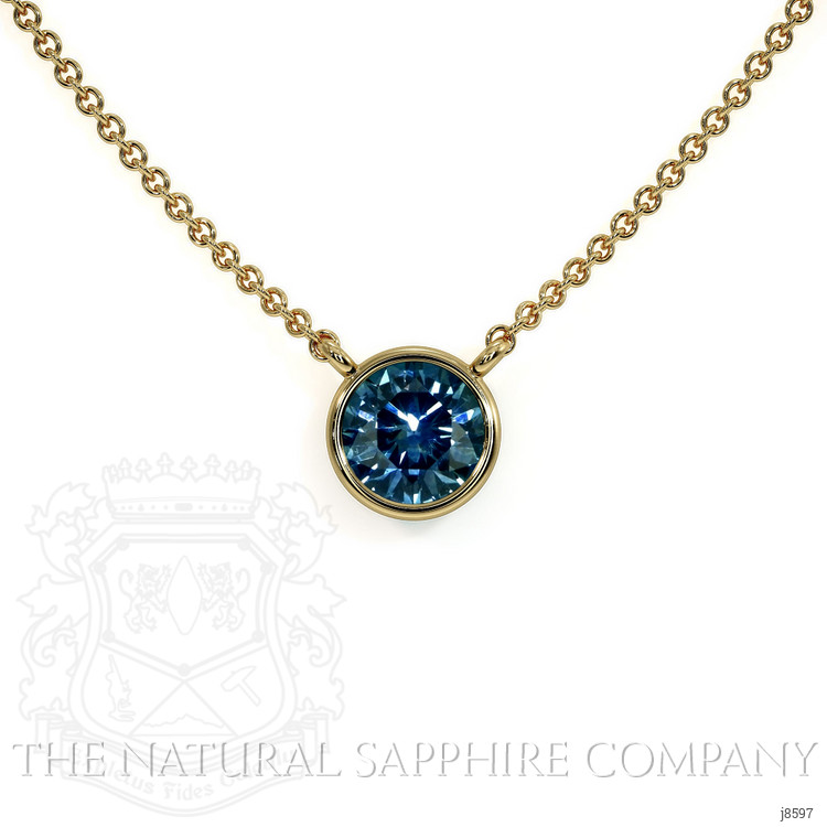 0.50 Ct. Bluish Green Sapphire Bezel Necklace, 14K Yellow Gold