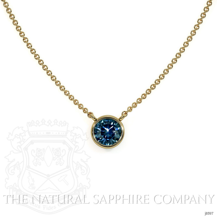 0.50 Ct. Bluish Green Sapphire Bezel Necklace, 14K Yellow Gold