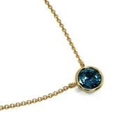 0.50 Ct. Bluish Green Sapphire Bezel Necklace, 14K Yellow Gold Image