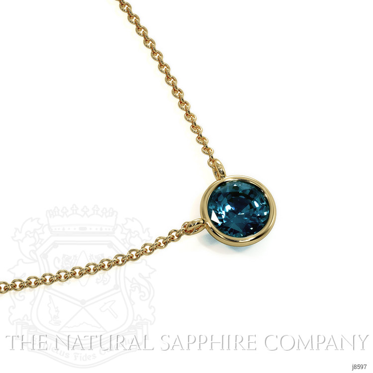 0.50 Ct. Bluish Green Sapphire Bezel Necklace, 14K Yellow Gold