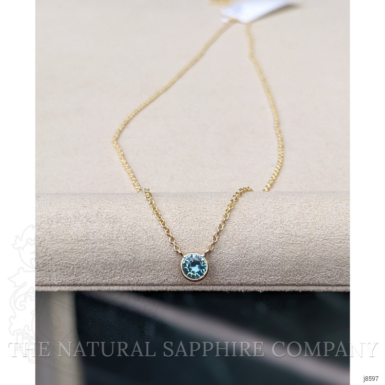 0.50 Ct. Greenish Blue Sapphire Bezel Necklace, 14K Yellow Gold