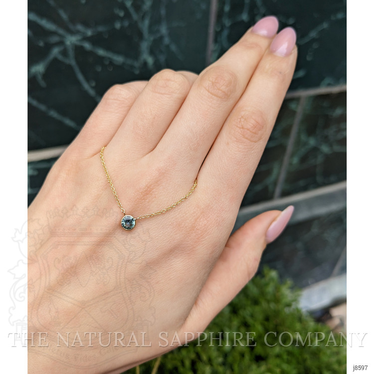0.50 Ct. Greenish Blue Sapphire Bezel Necklace, 14K Yellow Gold