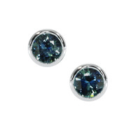 0.80 Ct.Tw. Bluish Green Sapphire Studs Earrings, 14K White Gold Video