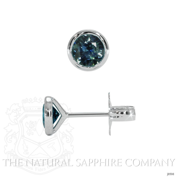 0.80 Ct.Tw. Bluish Green Sapphire Studs Earrings, 14K White Gold