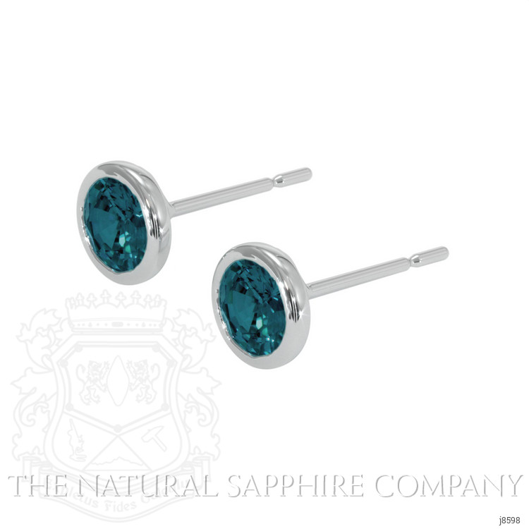 0.80 Ct.Tw. Bluish Green Sapphire Studs Earrings, 14K White Gold