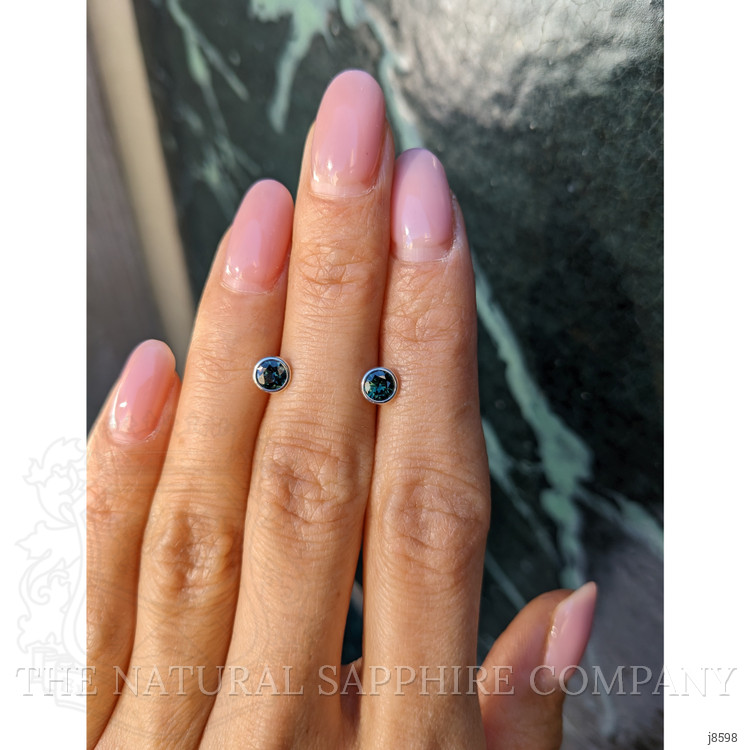 0.80 Ct.Tw. Bluish Green Sapphire Studs Earrings, 14K White Gold