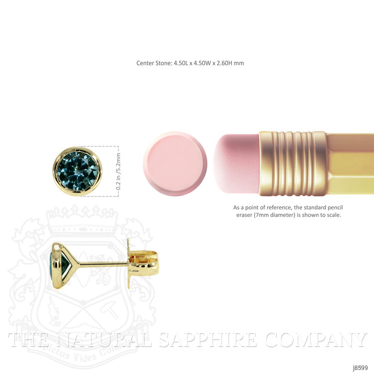 0.80 Ct.Tw. Bluish Green Sapphire Studs Earrings, 14K Yellow Gold