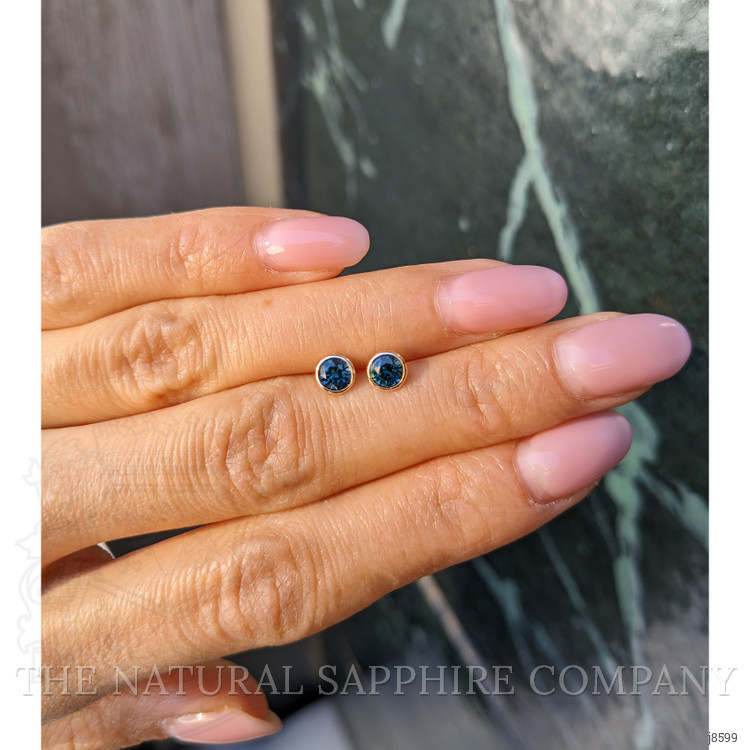 0.80 Ct.Tw. Bluish Green Sapphire Studs Earrings, 14K Yellow Gold