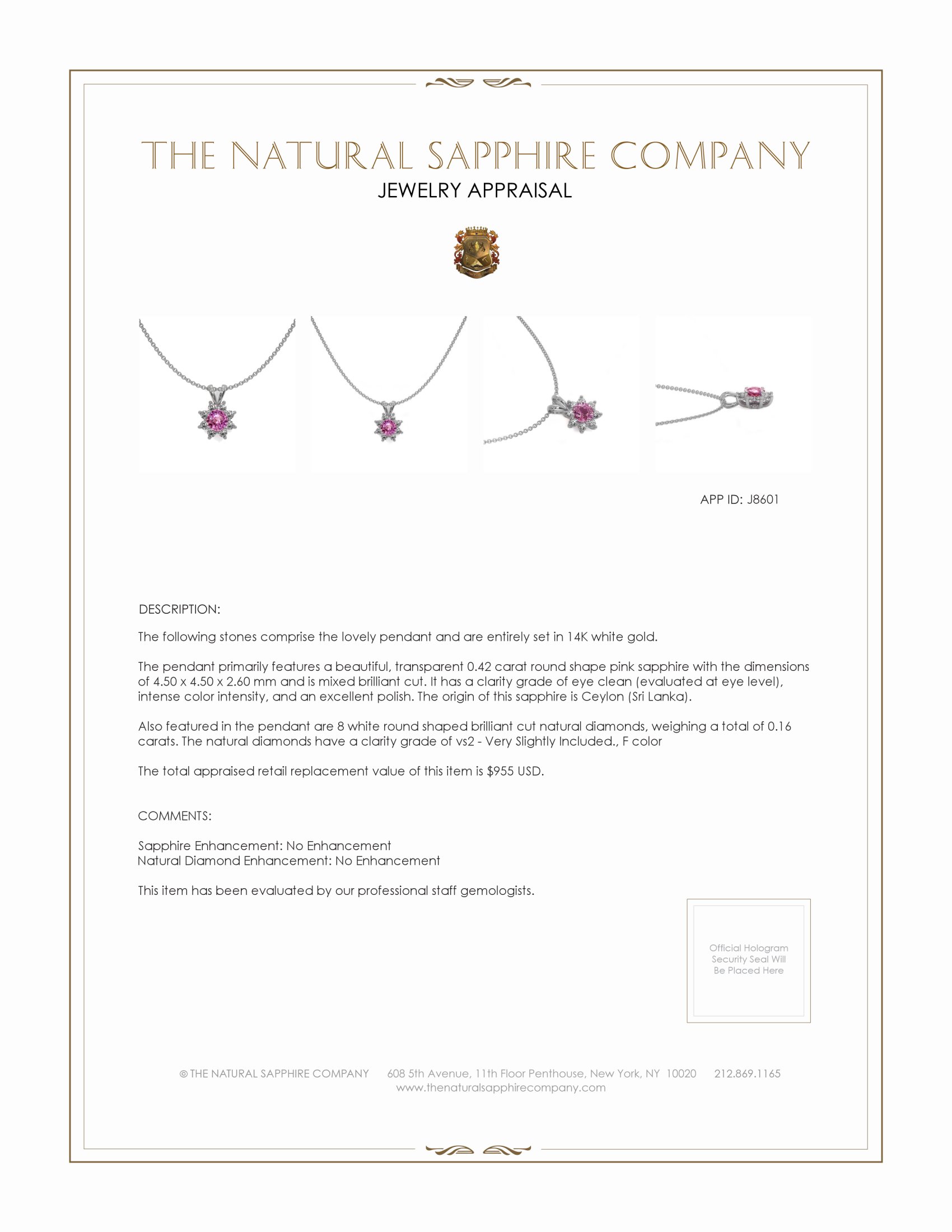 0.45 Ct. Pink Sapphire and Natural Diamond Halo Pendant, 14K White Gold