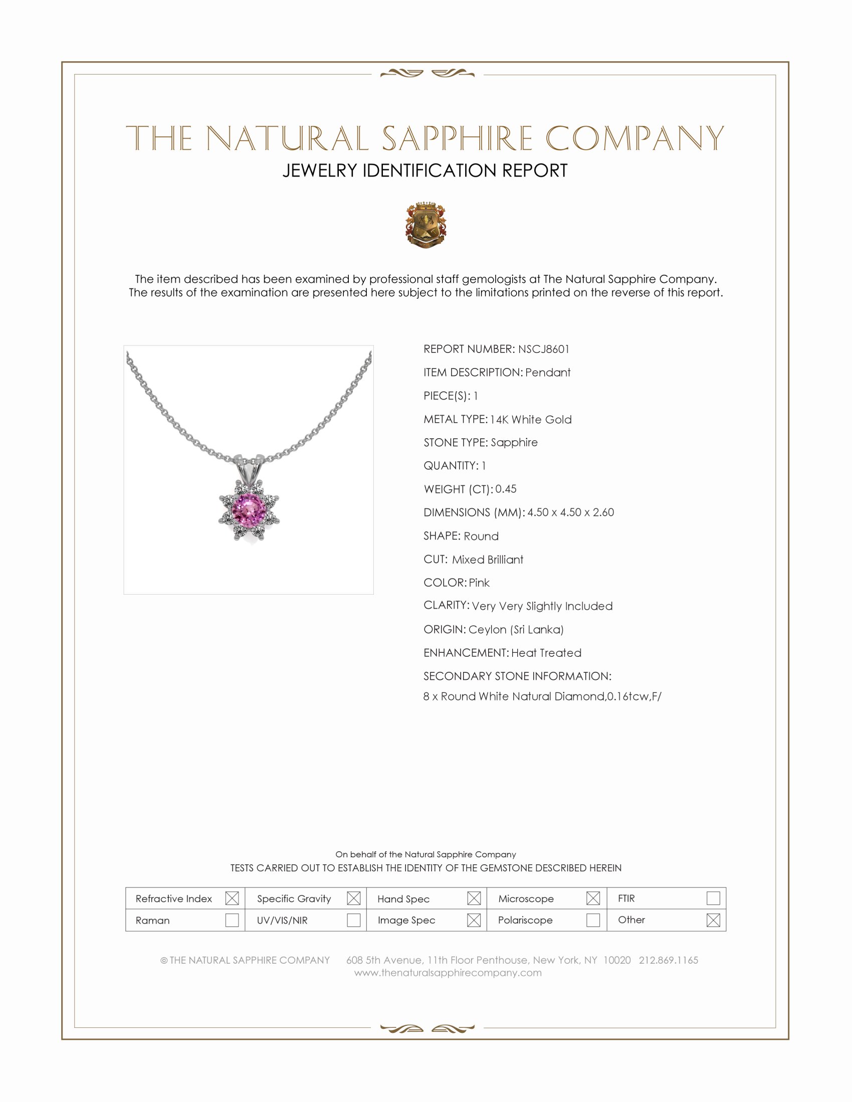 0.45 Ct. Pink Sapphire and Natural Diamond Halo Pendant, 14K White Gold