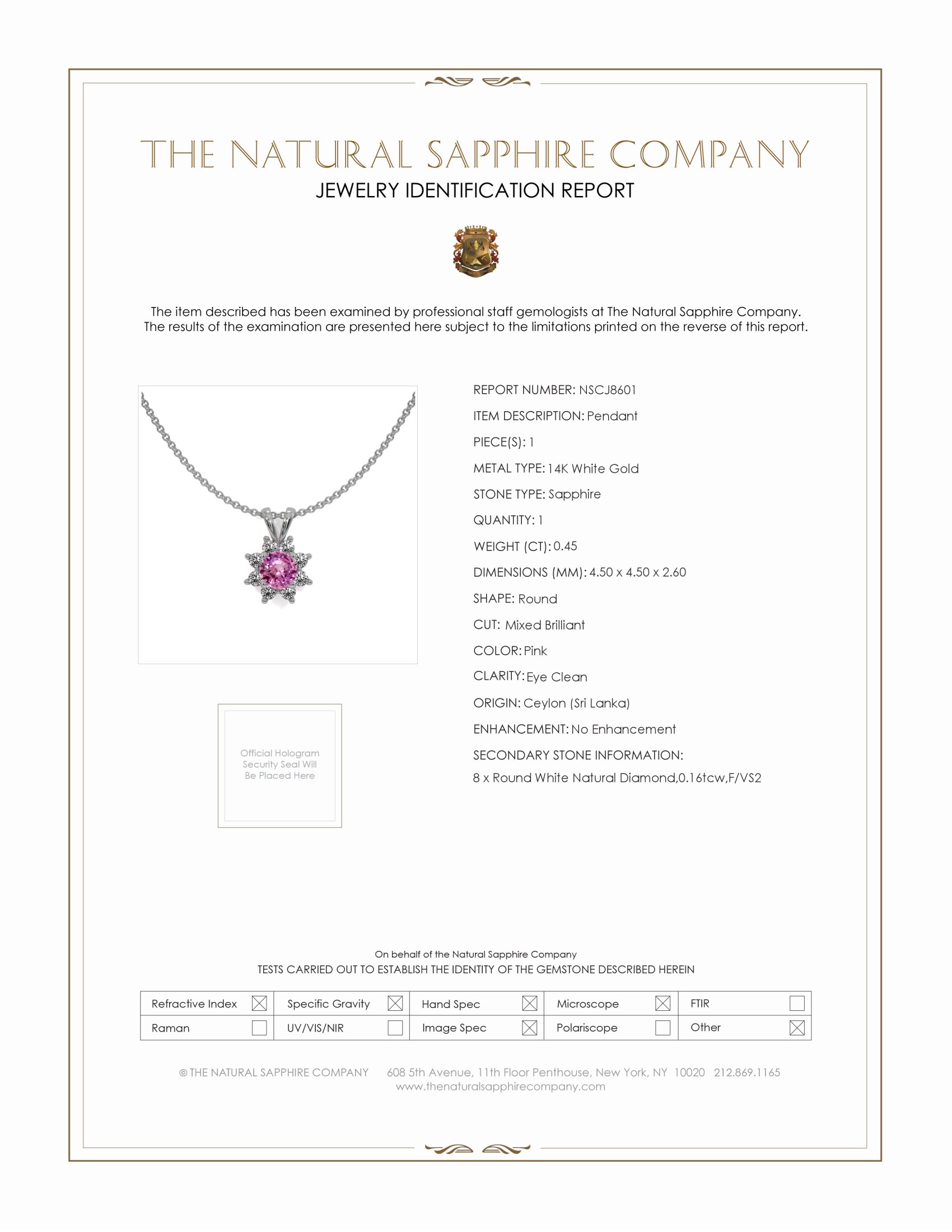 0.45 Ct. Pink Sapphire and Natural Diamond Halo Pendant, 14K White Gold