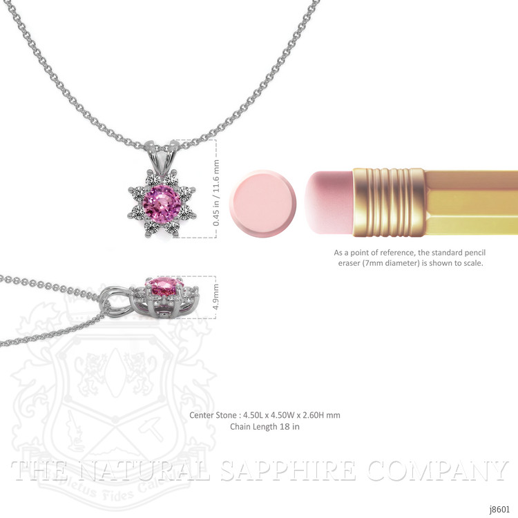 0.45 Ct. Pink Sapphire and Natural Diamond Halo Pendant, 14K White Gold