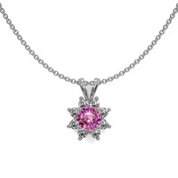 0.45 Ct. Sapphire Natural Diamond Halo Pendant, 14K White Gold Video