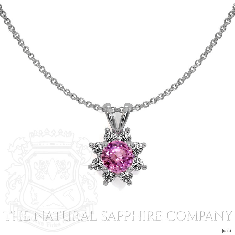 0.45 Ct. Pink Sapphire and Natural Diamond Halo Pendant, 14K White Gold