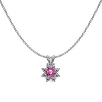 0.45 Ct. Sapphire Natural Diamond Halo Pendant, 14K White Gold Image