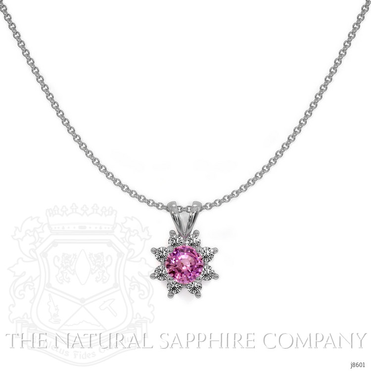 0.45 Ct. Pink Sapphire and Natural Diamond Halo Pendant, 14K White Gold