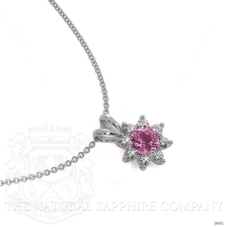 0.45 Ct. Pink Sapphire and Natural Diamond Halo Pendant, 14K White Gold