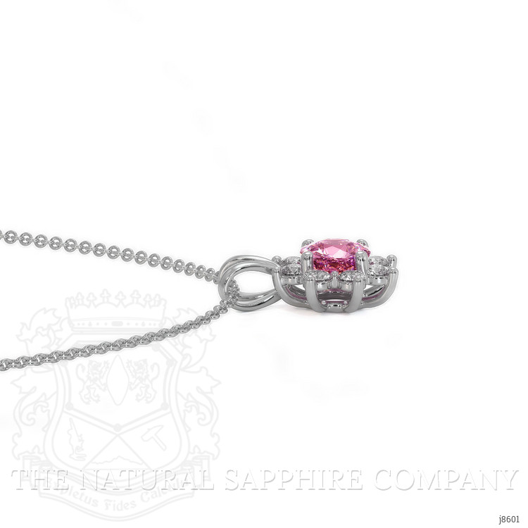 0.45 Ct. Pink Sapphire and Natural Diamond Halo Pendant, 14K White Gold