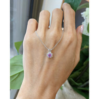 0.45 Ct. Pink Sapphire and Natural Diamond Halo Pendant, 14K White Gold Life Style