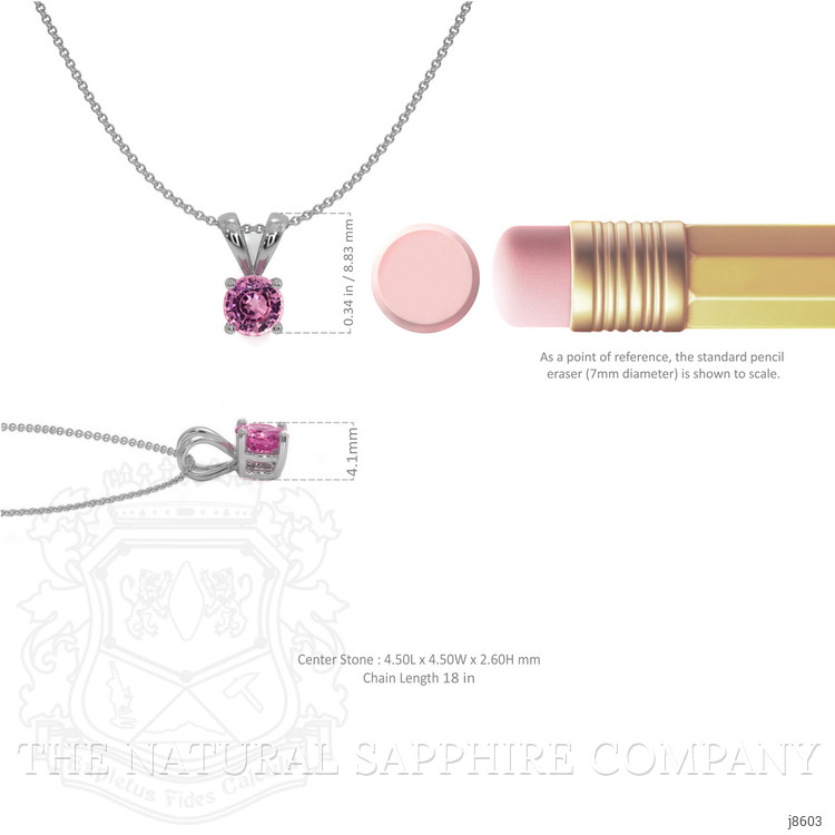 0.45 Ct. Pink Sapphire Solitaire Pendant, 14K White Gold