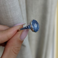 9.62 Ct. Blue Sapphire Antique Style Ring, Platinum 950 Life Style