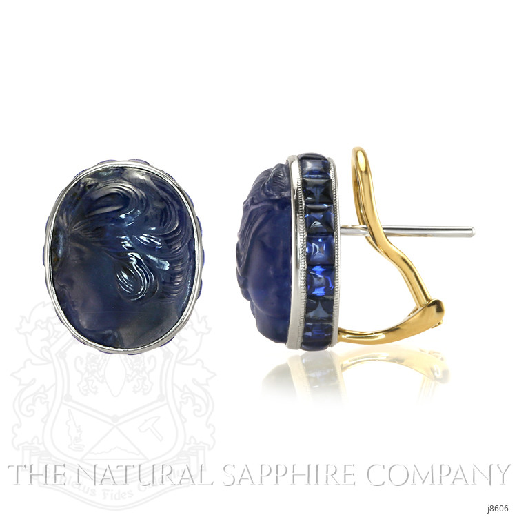 14.64 Ct.Tw. Blue Sapphire Antique Style Earrings, Platinum & 18K Yellow