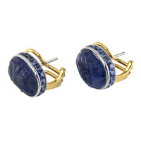 14.64&nbsp;Ct.Tw.Total Carat Weight Blue Sapphire Antique Style Earrings, Platinum & 18K Yellow Image
