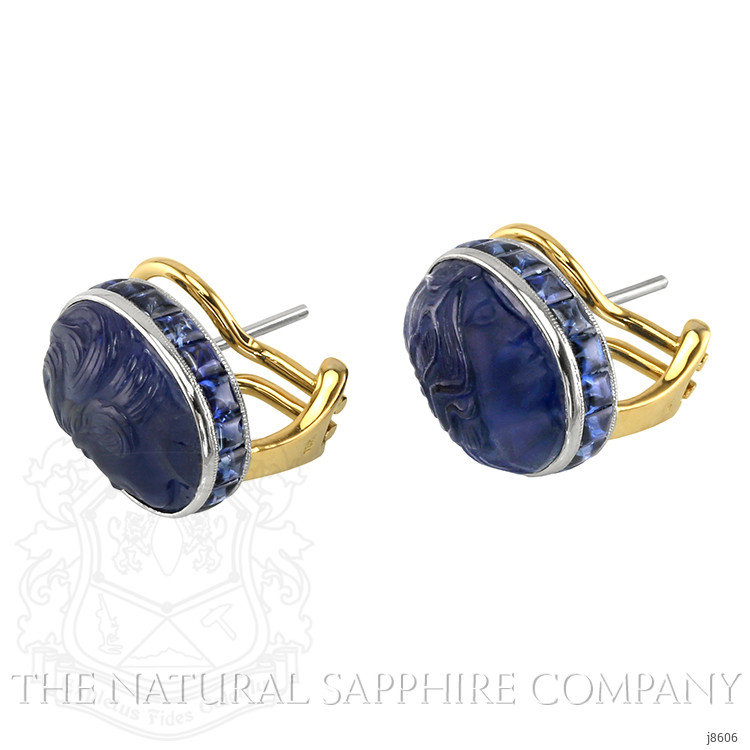 14.64 Ct.Tw. Blue Sapphire Antique Style Earrings, Platinum & 18K Yellow