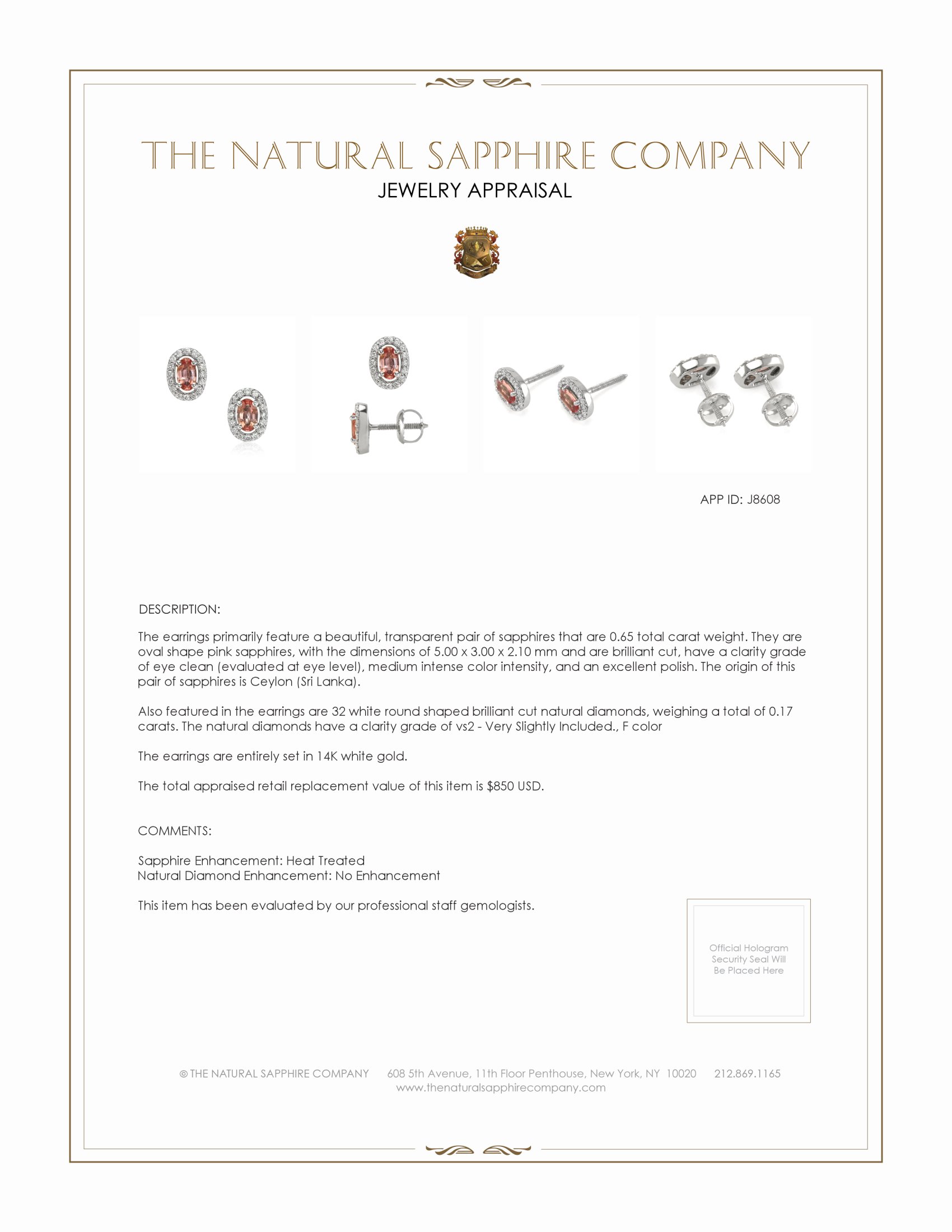 0.65 Ct.Tw. Pink Sapphire and Natural Diamond Pave Earrings, 14K White Gold